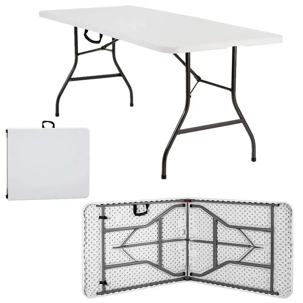 Table Pliante Solide 180x76cm – 8 Personnes, Facile à Transporter avec Poignée, Idéale pour Souccah, Repas de Fête et Événements