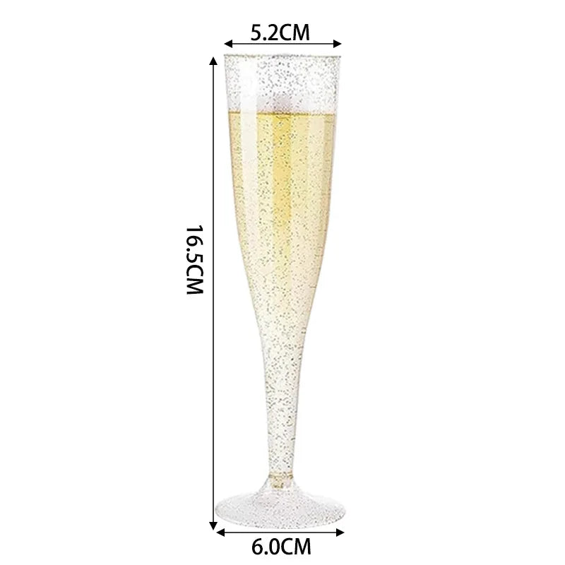 Lot de Flûtes à Champagne Élégantes – Transparentes & Pailletées Or/Argent – Jetables Chic pour Souccot