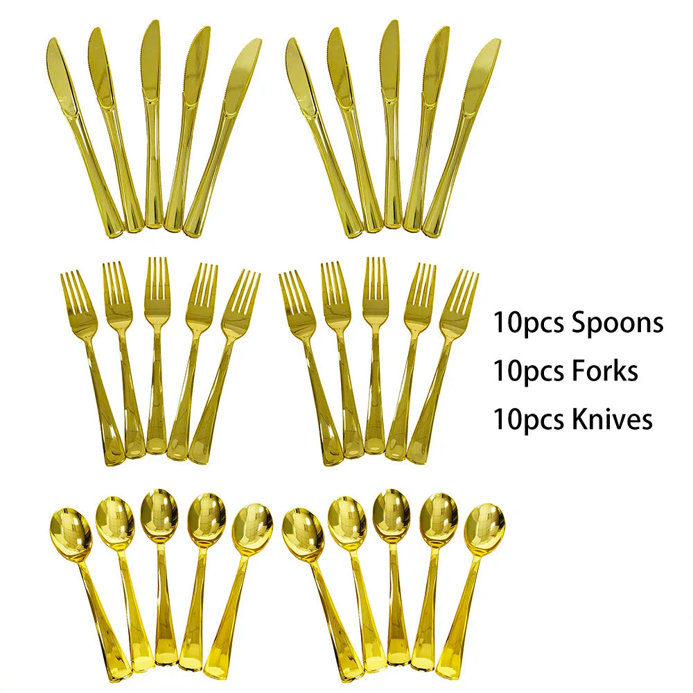 Couverts Jetables Dorés et Or rose – Set Élégant pour Souccot (10 pièces)
