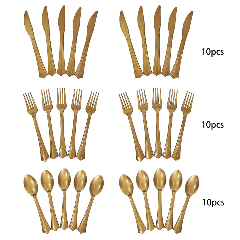 Couverts Jetables Dorés et Or rose – Set Élégant pour Souccot (10 pièces)