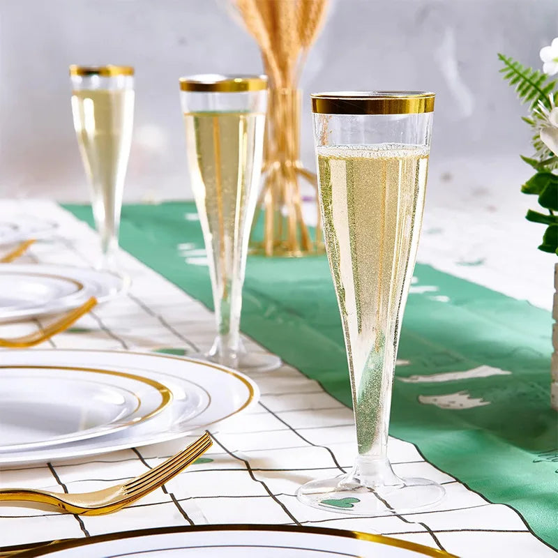 Lot de Flûtes à Champagne Élégantes – Transparentes & Pailletées Or/Argent –  Jetables Chic pour Souccot