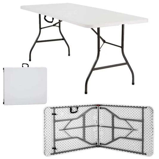 Table Pliante Solide 180x76cm – 8 Personnes, Facile à Transporter avec Poignée, Idéale pour Souccah, Repas de Fête et Événements