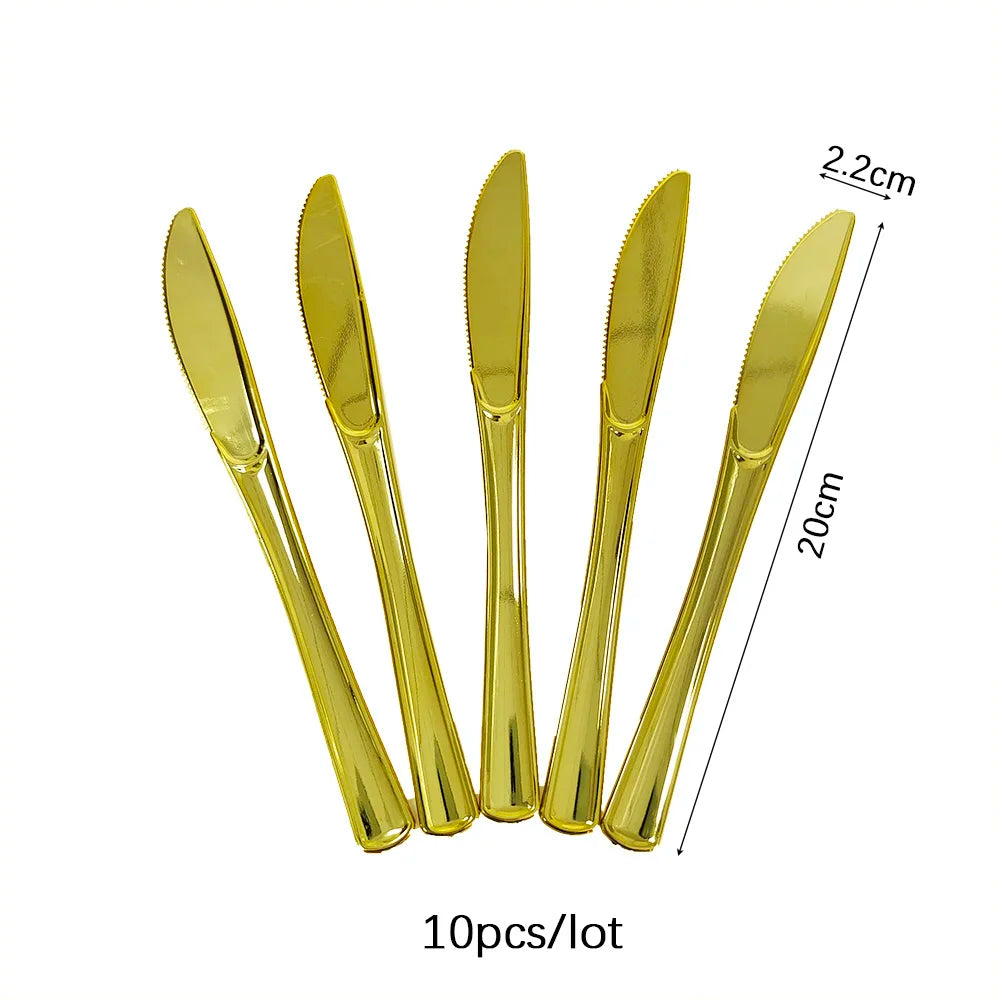 Couverts Jetables Dorés et Or rose – Set Élégant pour Souccot  (10 pièces)