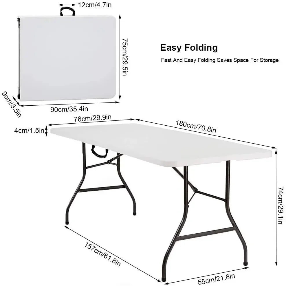 Table Pliante Solide 180x76cm – 8 Personnes, Facile à Transporter avec Poignée, Idéale pour Souccah, Repas de Fête et Événements