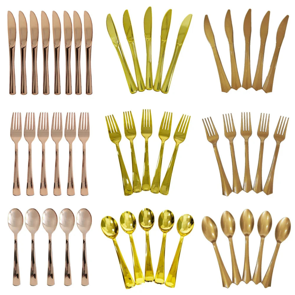 Couverts Jetables Dorés et Or rose – Set Élégant pour Souccot  (10 pièces)