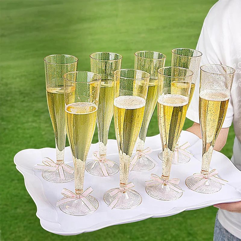 Lot de Flûtes à Champagne Élégantes – Transparentes & Pailletées Or/Argent –  Jetables Chic pour Souccot
