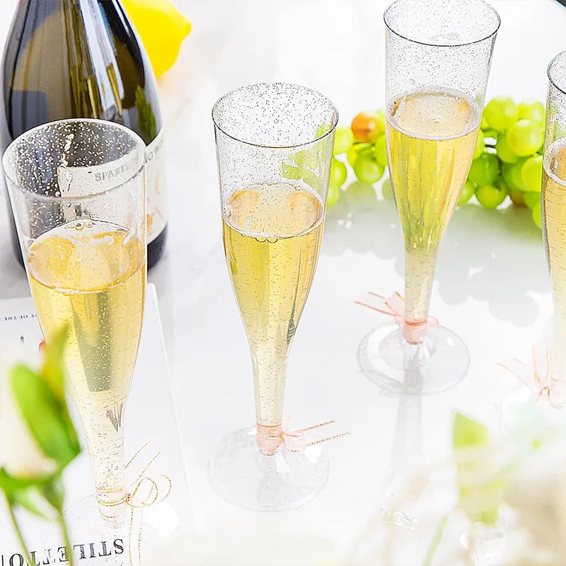 Lot de Flûtes à Champagne Élégantes – Transparentes & Pailletées Or/Argent –  Jetables Chic pour Souccot