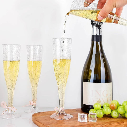 Lot de Flûtes à Champagne Élégantes – Transparentes & Pailletées Or/Argent –  Jetables Chic pour Souccot
