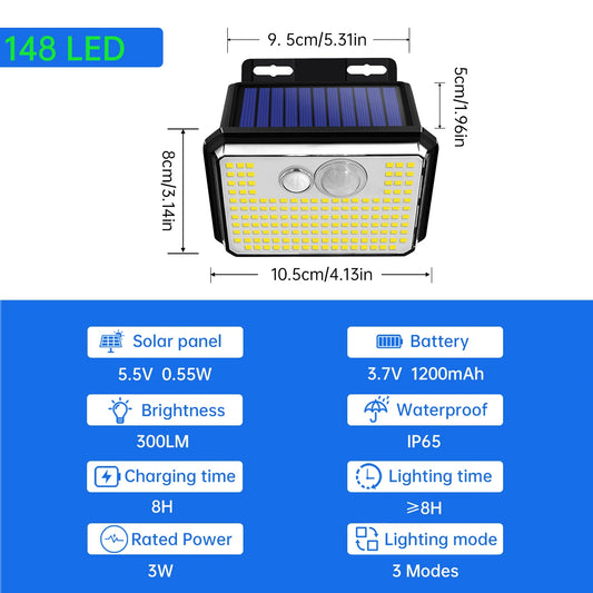 Lampe Solaire Extérieure 148 LED – Éclairage Puissant & Automatique pour Souccah et  le Jardin