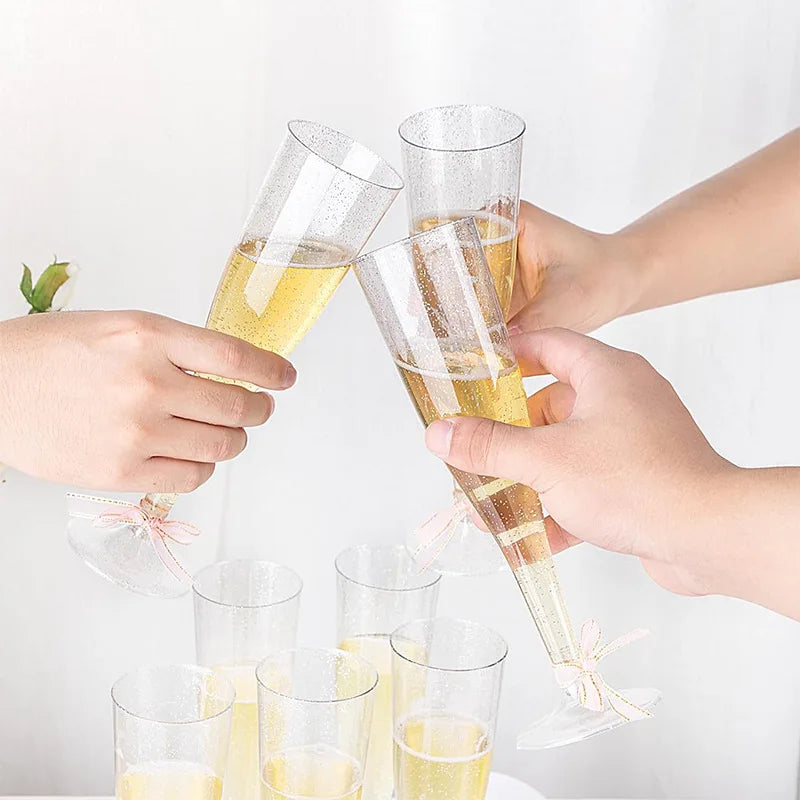 Lot de Flûtes à Champagne Élégantes – Transparentes & Pailletées Or/Argent –  Jetables Chic pour Souccot