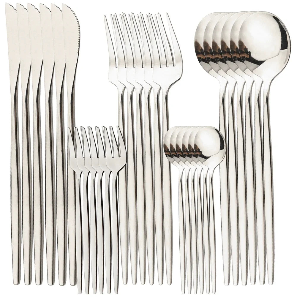 Set de 30 Couverts Élégants Noir , Argent et Dorés – 30 Pièces en Acier Inoxydable, Idéal pour les Repas de Souccot