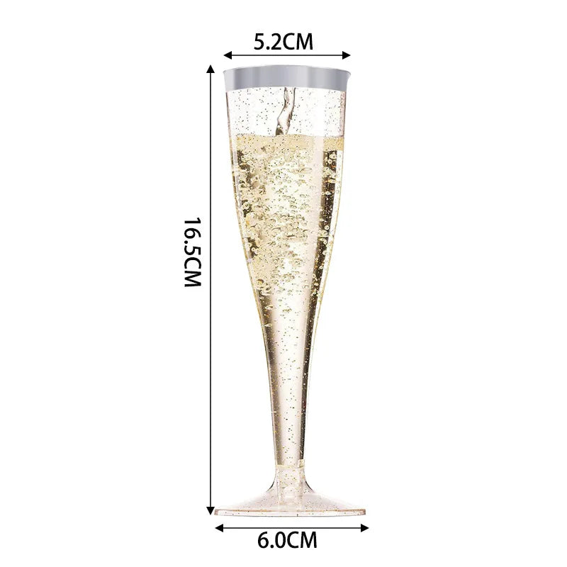 Lot de Flûtes à Champagne Élégantes – Transparentes & Pailletées Or/Argent –  Jetables Chic pour Souccot